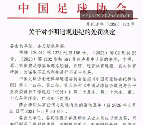 K体育最新动态 资深球迷分享中国足协第三批禁足名单深度解析——从K体育最新动态看行业净化趋势